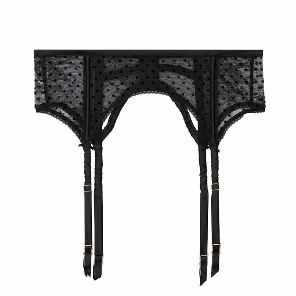 VS Black Polka Dot Sheer Mesh Lace Satin Garter Belt - Picture 7 of 8